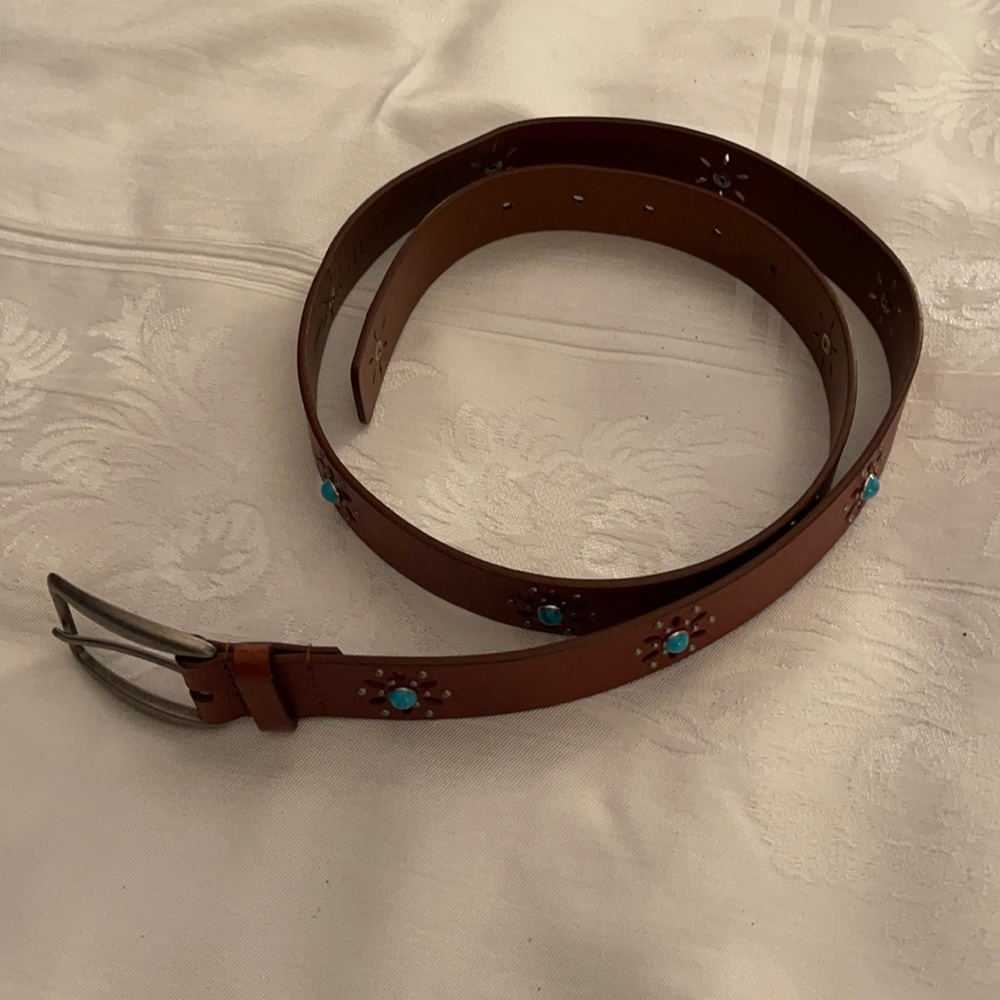 Nine West Brown & Turquoise Leather Belt L